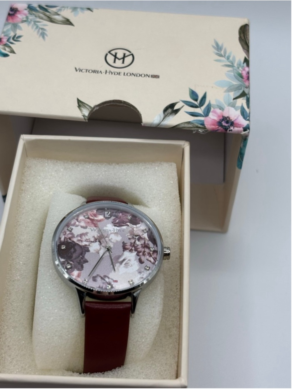 Victoria Hyde London Burgundy Floral Dial Watch - Picture 2 of 6
